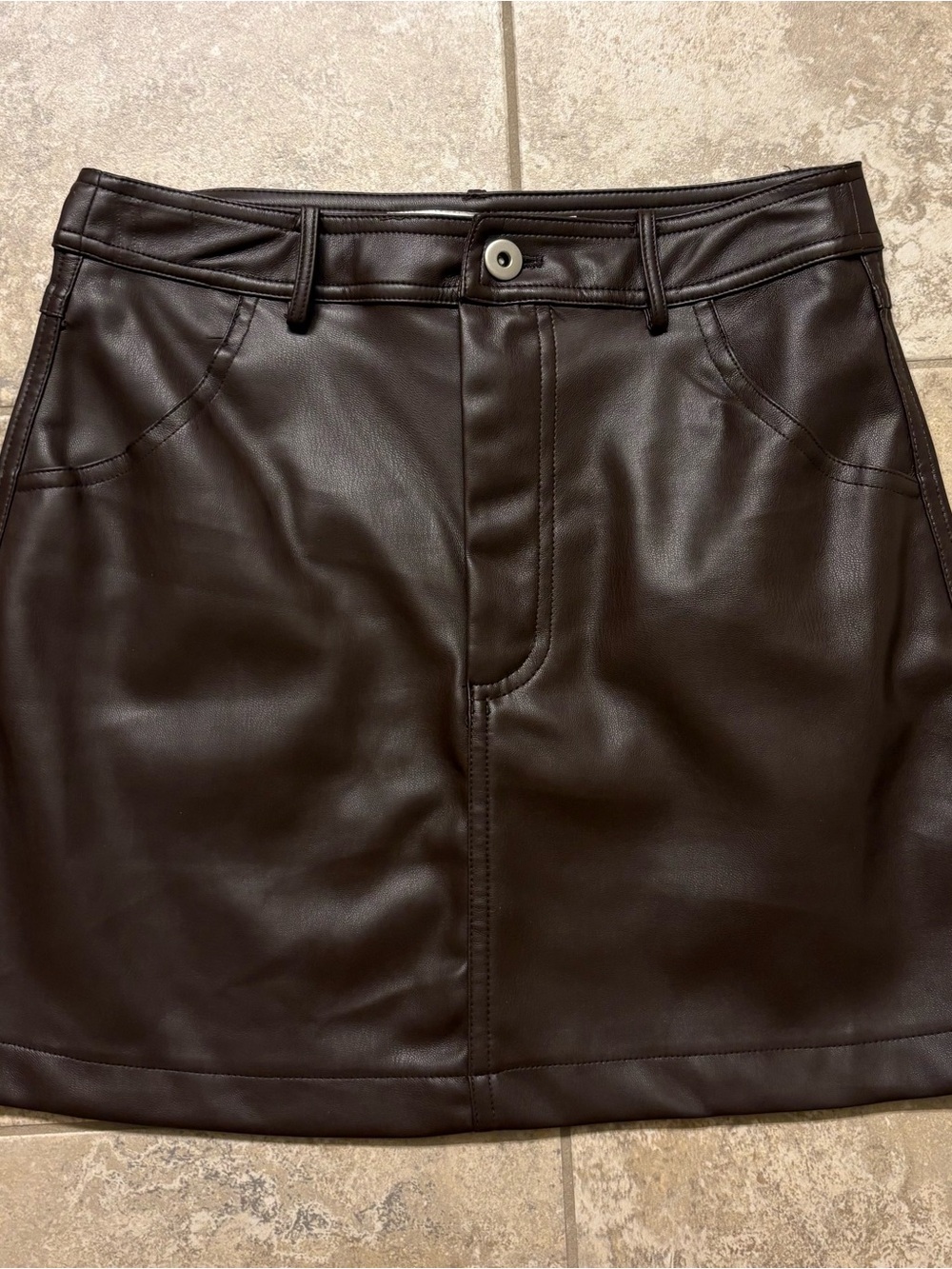 Astr Faux Leather Mini Skirt in Dark Brown